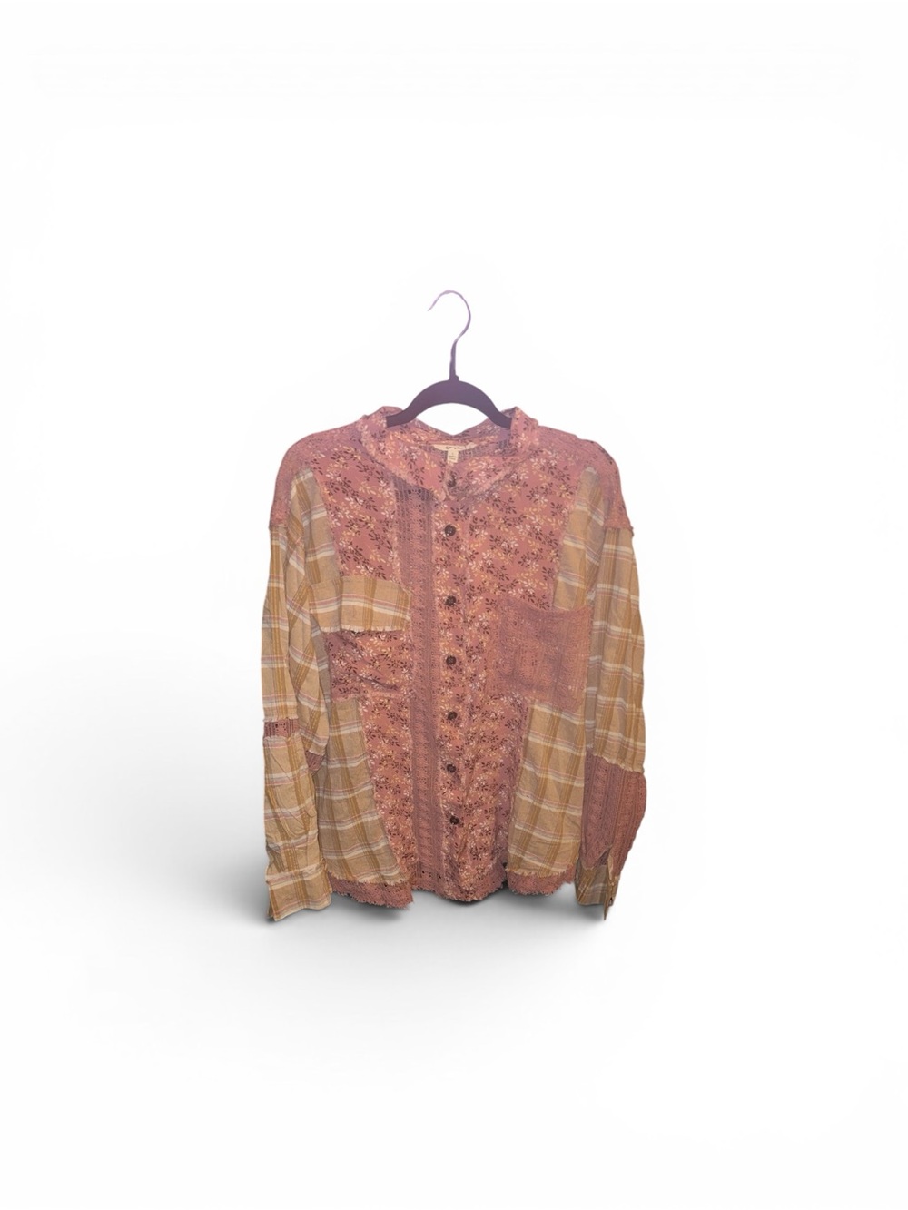 Blue Velvet Lg Boho Chic Floral Button-Up Top